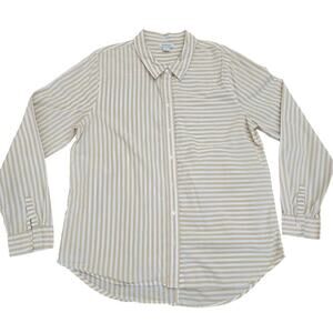 Sundance Tan Beige Striped Button Down Shirt Sz L Cotton Relaxed Fit Minimalist